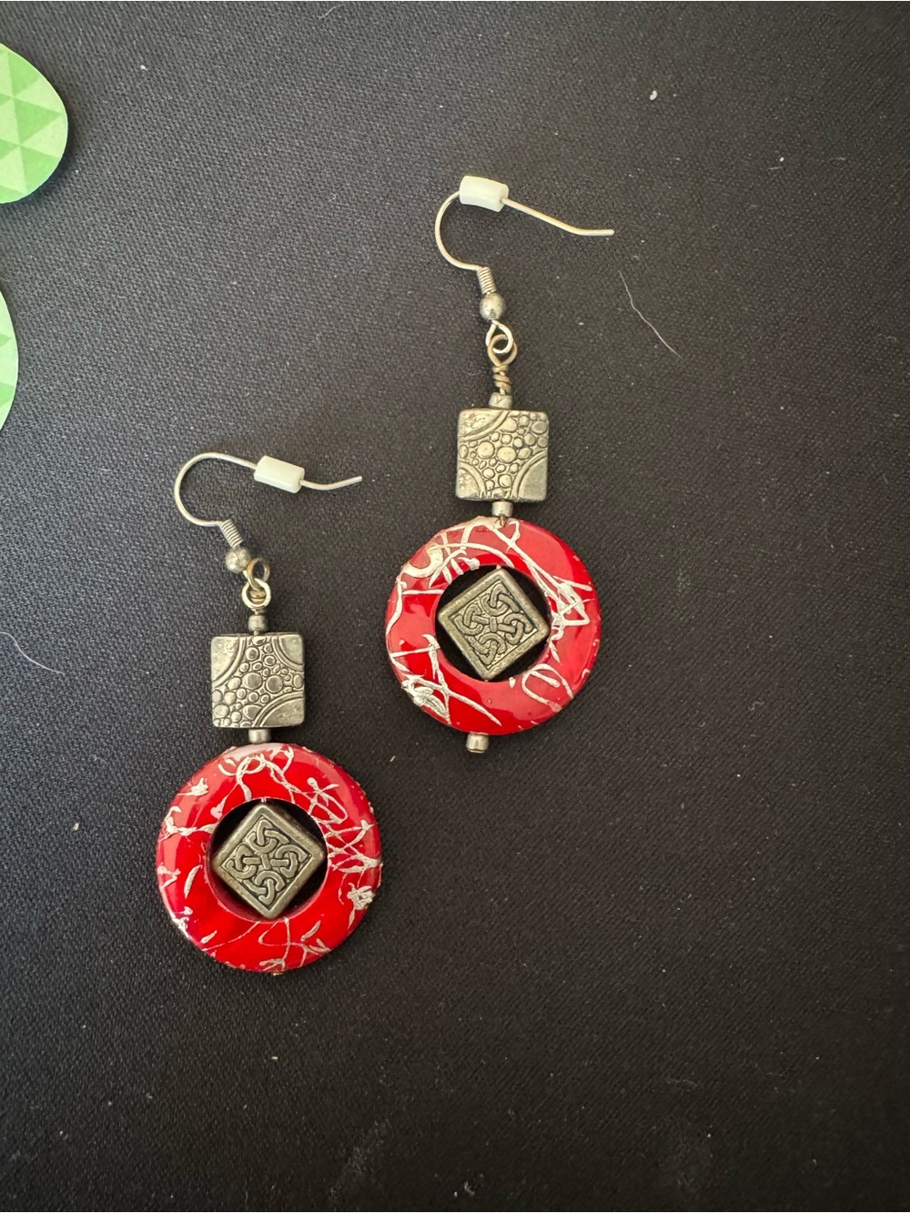 Red Statement Dangle Earrings with Silver Accents